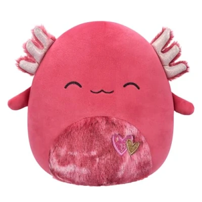 Image of Squishmallows Original 8 Inch IndieMae Maroon Axolotl with Fuzzy Belly and Hearts Embroidery Official Jazwares Plush