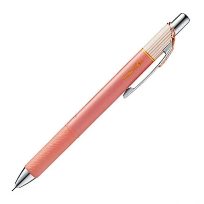 Image of Pentel EnerGel Clena Retractable Liquid Gel Pen, Micro Fine Point 0.5mm Needle Tip, Red Ink, Salmon Pink Body (BLN75L B)