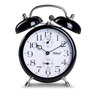 Image of Mebus Mechanical Bell Alarm Clock, Metal, Black, Normal