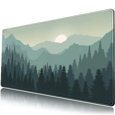 Image of Forest Desk Mat Green Big XXL Mouse Pad Extended Large Gaming Mousepad Sunset Mountains Landscape Nature Keyboard Deskmat Computer Desktop Deskpad 31.5x15.7 in