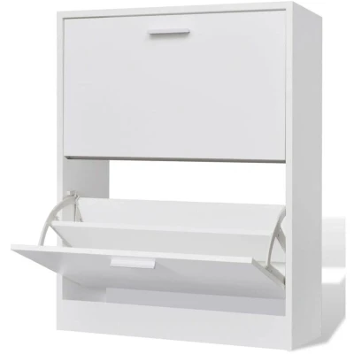 Image of vidaXL White Wooden Shoe Cabinet with 2 Compartments