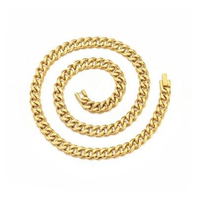 Image of Philip Jones Men&#039;s 9mm Gold Plated Steel 24 Inch Cuban Curb Chain Necklace