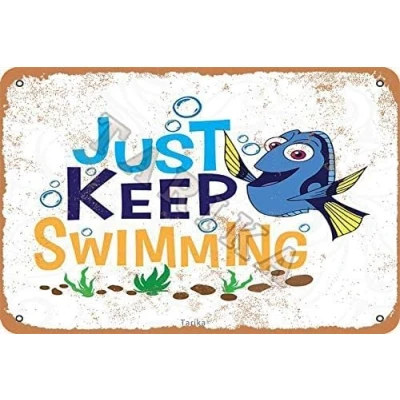 Image of Just Keep Swimming Retro Look 20X30 cm Tin Decoration Art Sign for Home Kitchen Bathroom Farm Garden Garage Inspirational Quotes Wall Decor