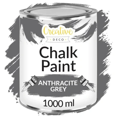 Image of Creative Deco Dark Grey Chalk Paint for Furniture 1L Deep Stone Matte &amp; Chalky Finish Smooth Touch Interiors Quick Dry Wood Renovation Decoration