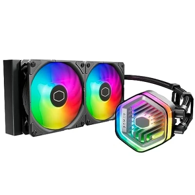 Image of Cooler Master MasterLiquid Atmos 240 Black CPU Liquid AIO Water Cooling System, Dual Chamber Pump, Pre Installed Sickleflow 120 Edge Fans, Addressable Gen 2 RGB, LGA1700 &amp; AM5 Brackets