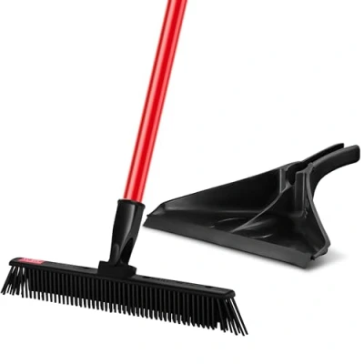 Image of Tyroler Japanese Rubber Broom and Dustpan Set, The Brush Sets Long Handle Perfect Pet Hair Removal Ideal Floor Kitchen for Dirt, Lint, Indoor &amp; Outdoor