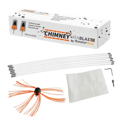Image of Chimney Cleaner Kit, Drill Powered Sweeping Brush, Rotary 8m, Fireplace, Wood Burner, Flue, Reinforced Nylon Flexible Rods, FREE Dust Sheet, Storage Bag, Includes Adapter &amp; Allen Key