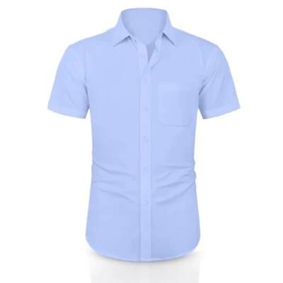 Image of ND Boys Half Sleeve School Shirt Classic Fit, Easy Iron, Soft Cotton Blend, Uniform for White (UK, Alpha, One Size, Regular, 17.5&quot; Neck Year [19 20], Sky Blue Pack 1)