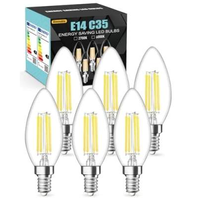 Image of tuare E14 LED Light Bulb Dimmable, 4W 550 Lumens Cool White Dimmable 6000K, 40W Equivalent SES Small Edison Screw Bulb, CRI 80 Candle 6 Count