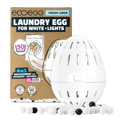 Image of Ecoegg Laundry Egg for Whites + Lights 4in1 Replacement detergent, softener, oxi power stain remover Non bio Sensitive Skin 50 Washes Fresh Linen