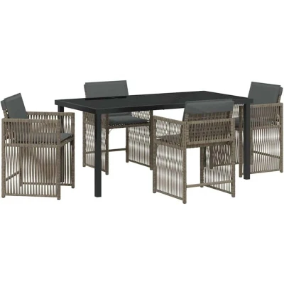 Image of vidaXL 5 Piece Garden Dining Set with Cushions Grey Poly Rattan