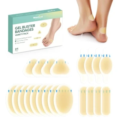 Image of 21 Pieces Blister Plasters for Feet Welnove Invisible Hydrocolloid Gel Bandages Cushions Heel, Toe &amp; Foot, Water Resistant Bandages(Variety Pack)