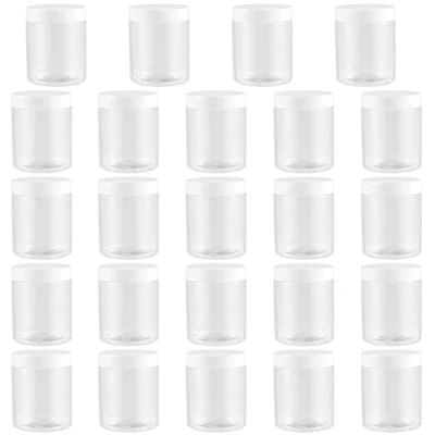 Image of HEIHAK 24 Pack 8 oz 250ml Round Plastic Jars with Lids, Clear Empty Slime Jars, Small Storage Containers Refillable Making for Spice, Jam, Sweets, Crafts
