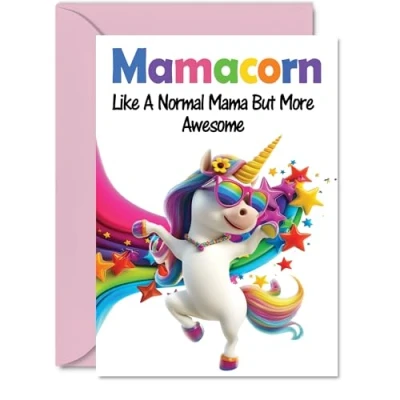 Image of Mama Mothers Day Card Awesome Mamacorn Happy Birthday for Mum from Son Daughter, A5 Unicorn Bday Greeting Cards