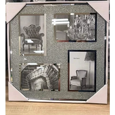Image of Dazzling Silver Sparkle Multiple Photo Frame Holds Up To 4 Photos
