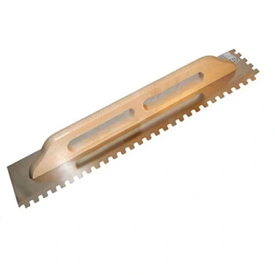 Image of Stainless Steel Square Notched Trowel (10X10mm), 680mm, Wooden Handle, Tile, Tiling, Adhesive, DIY