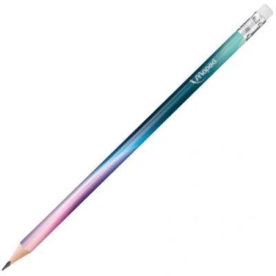 Image of Maped Ergonomic Triangular Pencil NIGHTFALL HB with Eraser Head Pack of 6, Multi Coloured