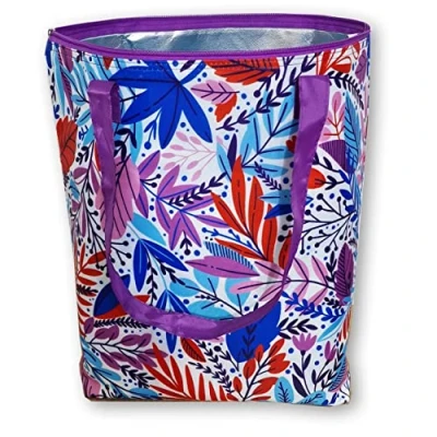 Image of PromotionGift Reusable Foldable Cooler, Shopping, Beach Bag Light and Durable, with Inner Aluminium Lining for Perfect Cooling Function 25L (bright flowers II)