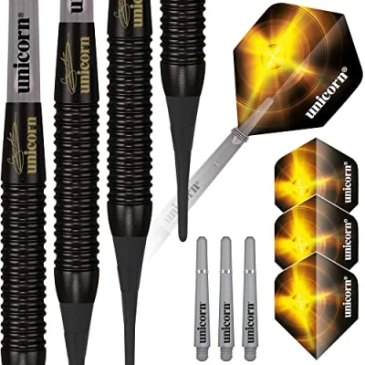 Image of Unicorn Soft Tip Darts Set Gary &#039;The Flying Scotsman&#039; Anderson Brass Barrels with Matt Black Coating 16 g