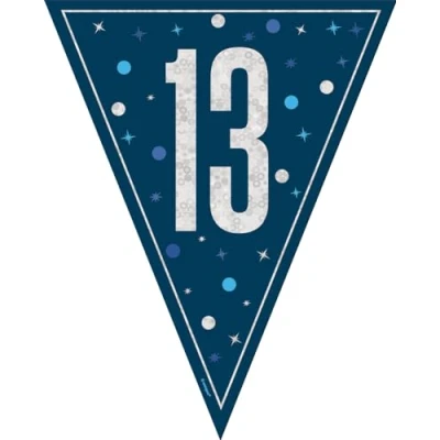 Image of Unique 81992 Happy 13th Bunting 2.74 m Glitz Blue Birthday Party 1 Count (Pack of 1), Multicolour
