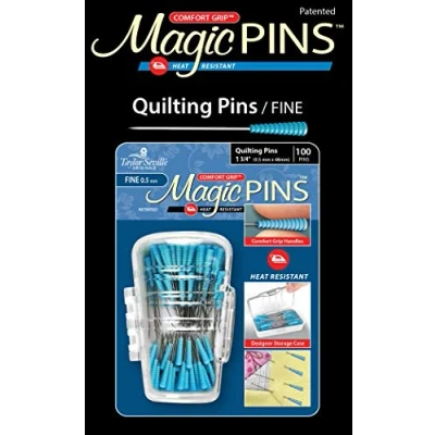 Image of Taylor Seville Originals Comfort Grip Heat Resistant Fine (0.5 x 48mm) Quilting Magic Pins 100 Pieces
