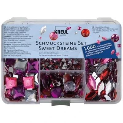 Image of Kreul 49643 Sweet Dream Gemstone Set 1000 Stones in Pink, Pink and Red, Various Shapes Sizes, for Designing Fashionable Accessories Home Deco Area