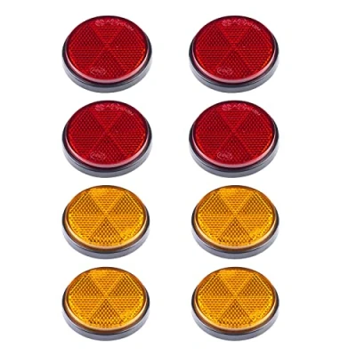 Image of BEIJISTAR Trailer Reflectors Kit, 4 x Red Yellow Round Self Adhesive Reflectors, for Gate Post Fence Truck RV Caravan