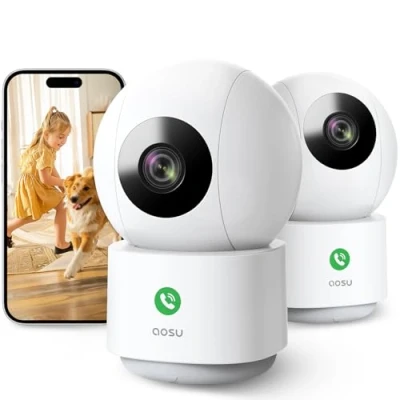 Image of AOSU 2 Pack Indoor Camera with Motion Tracking, Security Work 5G/2.4G WiFi, Baby Monitor Supports 360 Pan Tilt Scenes Preset, One Touch Calling, Dome Compatible Alexa