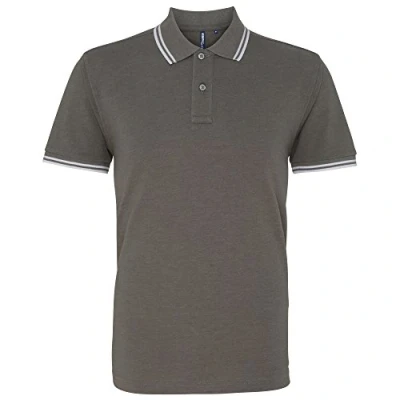 Image of Asquith &amp; Fox Men&#039;s Classic Fit Tipped Polo Shirt, Multicolour (Charcoal/White 000), XX Large (Size:2XL)