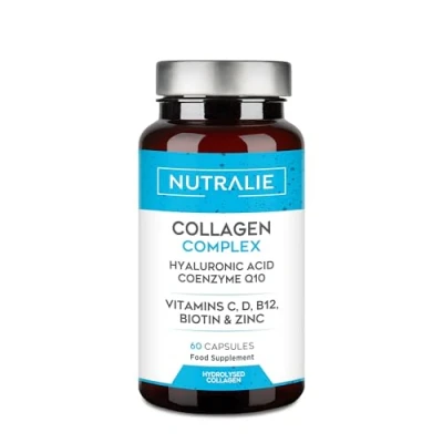 Image of Collagen + Hyaluronic Acid Q10 Hydrolysed Women Men Vitamins A C D B12 Zinc Skin Joints and Hair High Strength Complex 60 Capsules Nutralie