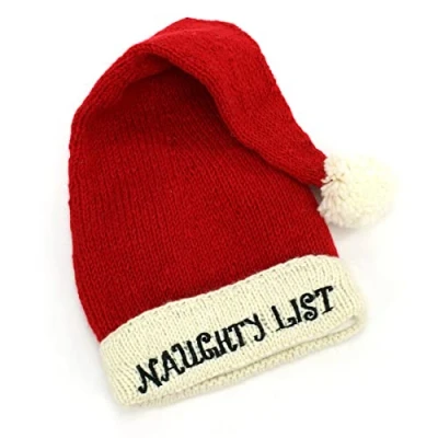 Image of LOUDelephant Hand Knitted Wool Christmas Beanie Hat Naughty List Red