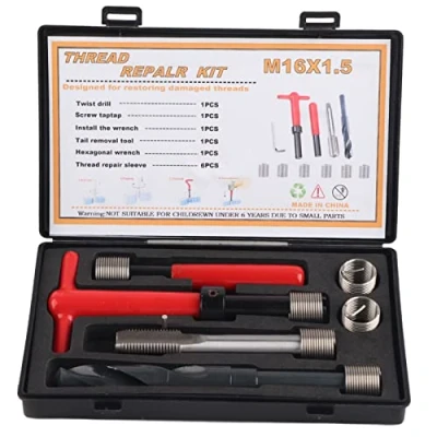 Image of 11Pcs Thread Repair Kit,M16x1.5 Length 1.5D Stainless Steel Twisted Drill Tap Wrench Threaded Insert Tool,Metric Imperial Units Conversion Helicoil Kit