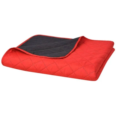 Image of vidaXL Double sided Quilted Bedspread Red and Black 220x240 cm