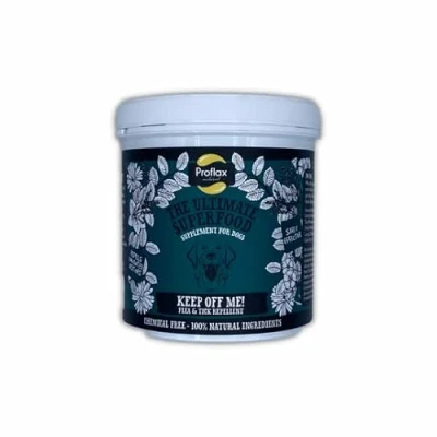 Image of Proflax Keep oﬀ Me! Flea &amp; Tick Powder for Dogs treatment Effective Repellent Superfood Supplement with All Natural Ingredients Brewers Yeast, Neem, Garlic, Ginger 450g