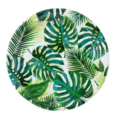 Image of Talking Tables 144 x Tropical Strong Paper Plates, Bulk Pack Palm Design Disposable Tableware, Kid&#039;s Jungle BBQ Hawaiian Theme Party, Table Decorations Summer Luau, Green for BBQ, Birthday, Size 9’
