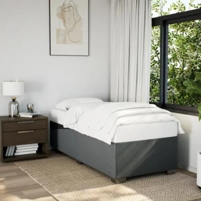 Image of vidaXL Bed Frame Single Bedstead/Bedding Dark Grey 90x190 cm Home Bedroom Essentials Soft Polyester Fabric Sturdy Feet Modern Design Mattress Not Included Assembly Required