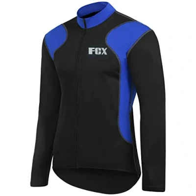 Image of Mens Cycling Jersey Long Sleeves Thermal Outdoor Bike Riding Bicycle Top Winter Fleece (Black Blue, Small)