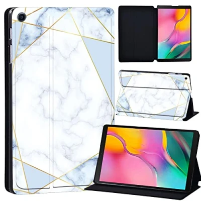 Image of Printed Leather slim lightweight Stand Cover Case for Samsung Galaxy Tab A 10.1 2019 (Model: SM T510 T515), with Function (Black) (blue geometric)