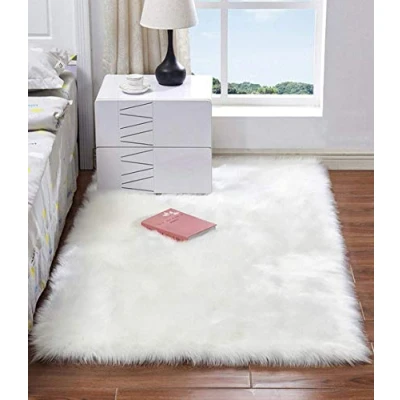 Image of HARESLE Faux Fur Rug Soft Fluffy Rugs Anti Skid Floor Carpet for Bedroom Living Room Kids Rooms Decor,White/5.3x7.6 ft（160x230cm）