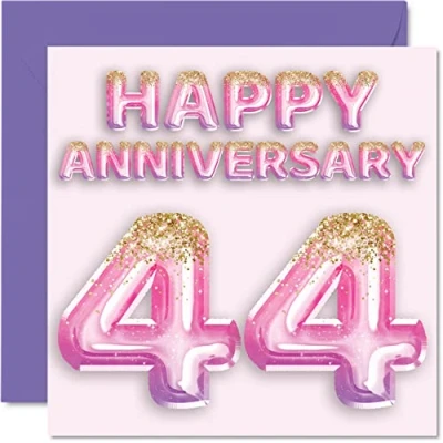Image of Pretty 44th Anniversary Card for Wife Girlfriend Husband Boyfriend Pink Purple Glitter Balloons Happy 44 Cards from Family, 145mm x Greeting Forty Fourth Anniversaries