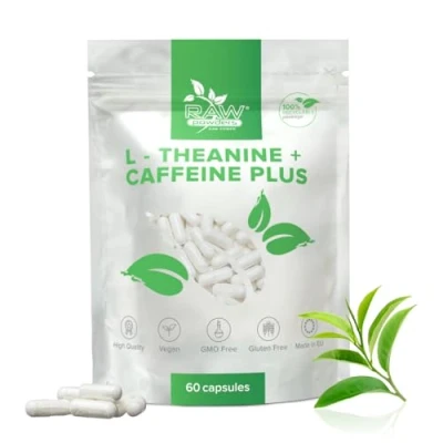 Image of Smooth Energy Plus: L Theanine (250mg) + Caffeine (100mg) 60 Capsules High Strength Easy to Digest Vegan Supplements Boost for Productivity and Focus by Raw Powders