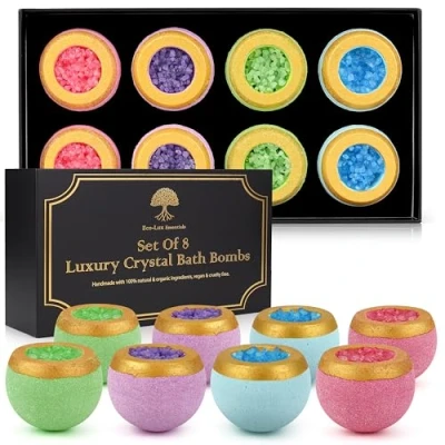 Image of Set of 8 Luxury Bath Bombs 100% Natural Organic Vegan Home Spa Pamper Birthday Gift Christmas Presents Essential Oil Scented Fizzer