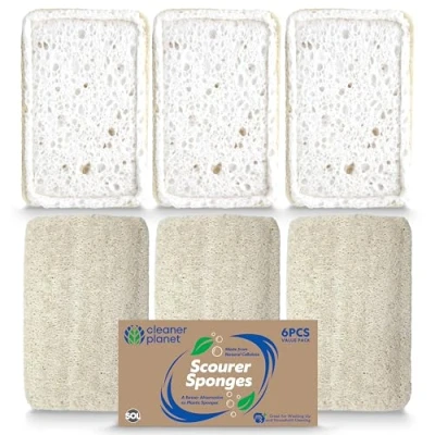 Image of 6pk Natural Cellulose Eco Sponge Scourer for Non Stick Cookware, Plastic Free Sponges Washing Up Loofah Kitchen Sponges, Sponge, Compostable Up, Reusable Dish