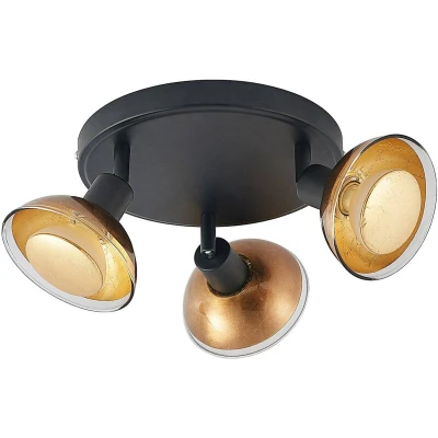 Image of Lindby downlight Erin, black/gold, Ø 22 cm, glass