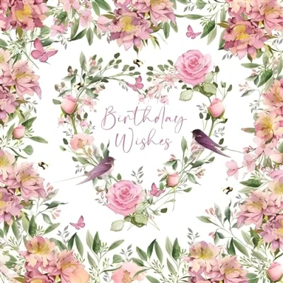Image of Female Birthday Card for Her General Women Floral Love Heart and Birds Artistic Design Special Finish Made in the UK Eco Friendly