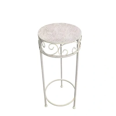 Image of Flower Stool/Side Table Shabby Chic Antique Metal Round grey, Metal, Small
