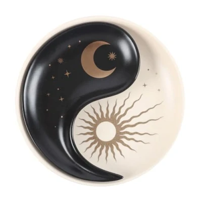 Image of Yin &amp; Yang Trinket Dish Set Stackable Decorative Dishes with Sun Crescent Moon Design for Jewelry, Keys Small Essentials Elegant Home Office Décor Storage Solution