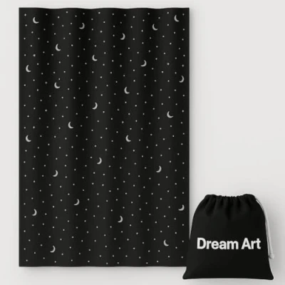 Image of Dream Art Anywhere Temporary Portable Blackout Curtain/Adjustable Shades Blinds with Suction Cups for Bedroom or Travel Use,Silver Moon&amp; Star Foil Print Black Curtain,1 pc