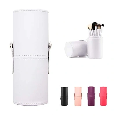 Image of Makeup Brush Holder Leather Travel Portable Brushes Storage Case (White)