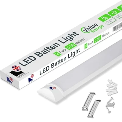 Image of Morris LED Batten Light 2ft 20W 2400LM, IP20 Rated, 6500K Bright Daylight, Single for Basement, Garages, Retail Shelving Value Range